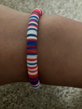 Striped Red White Blue Beaded Bracelet/4th of July/Memorial day